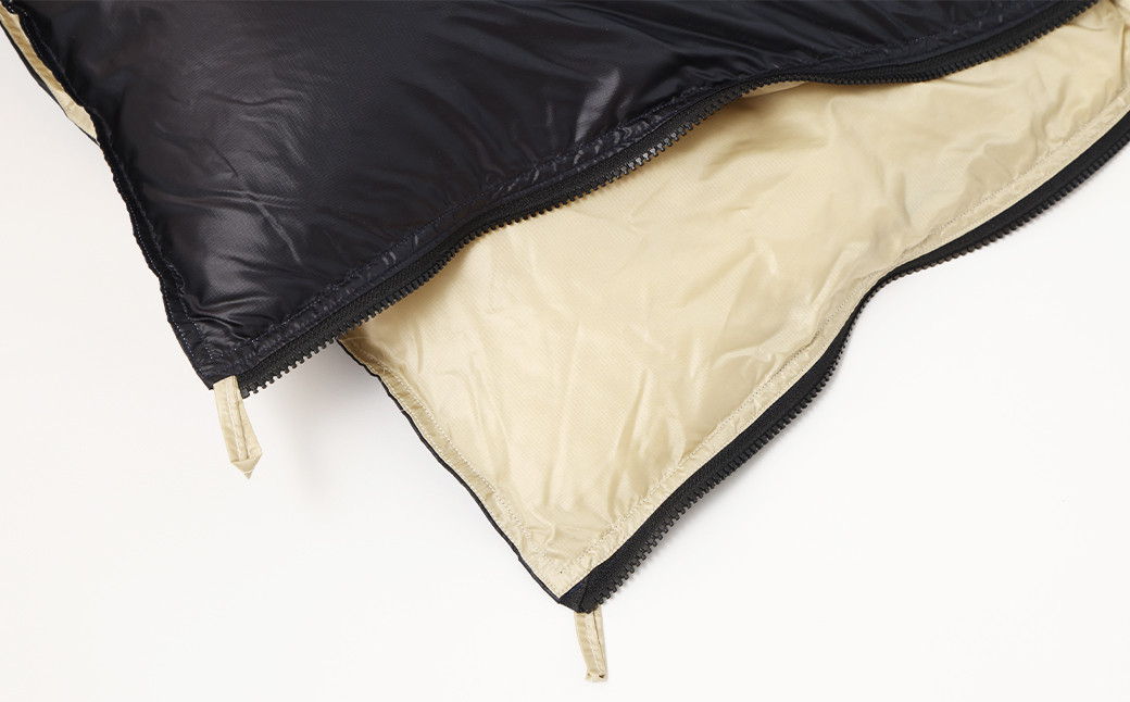 羽毛シュラフ 寝袋 封筒型 ブラック・ベージュ ホワイトダックダウン50% 撥水・シレー加工 30Dナイロン軽量