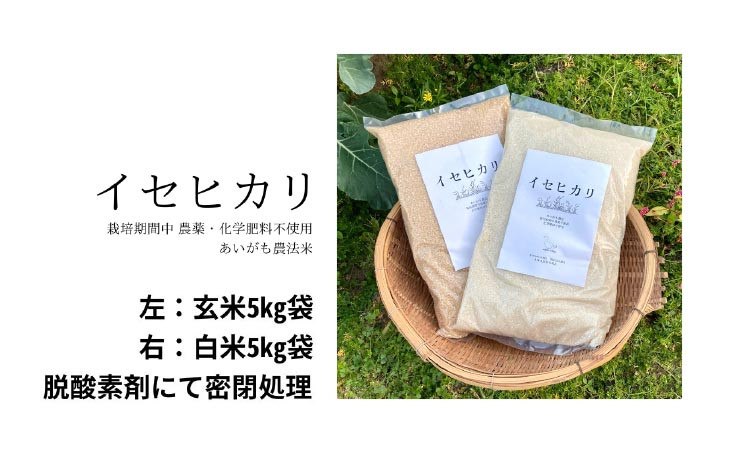 イセヒカリ　５kg　白米　栽培期間中農薬不使用　あいがも農法米