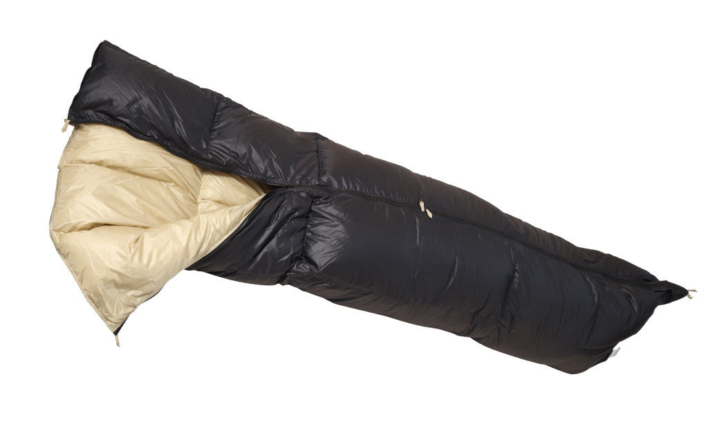 羽毛シュラフ 寝袋 封筒型 ブラック・ベージュ ホワイトダックダウン50% 撥水・シレー加工 30Dナイロン軽量