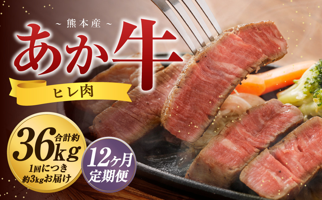 【12か月定期便】 熊本 あか牛 ヒレ肉 約3kg （約150g×15枚～18枚）