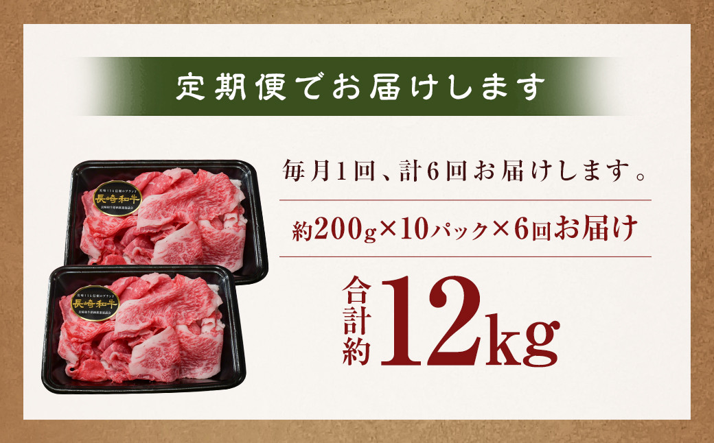 【全6回定期便】【A4～A5ランク】長崎和牛特選切り落とし 約2kg (200g×10パック)