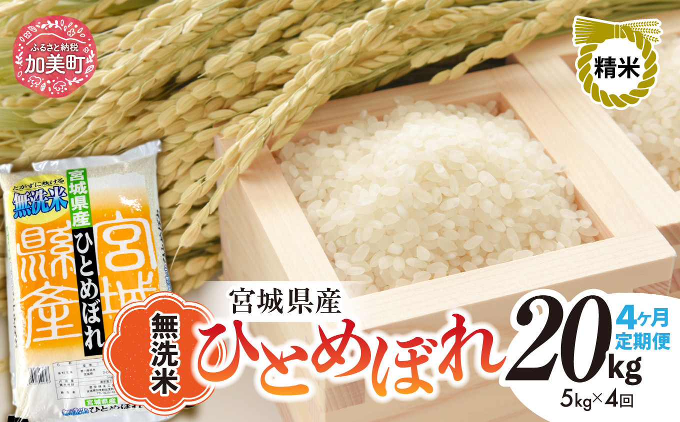 無洗米 令和6年度産 宮城 ひとめぼれ 計20kg (5kg×4回)