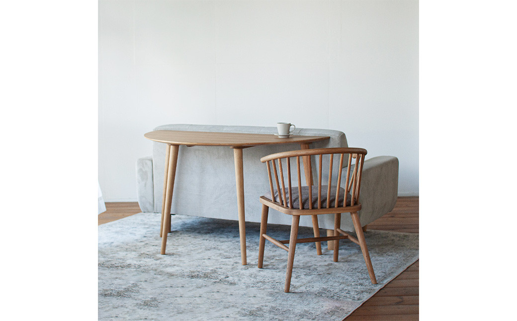 オーク材のハーフラウンドダイニング【120cm】 天然突板