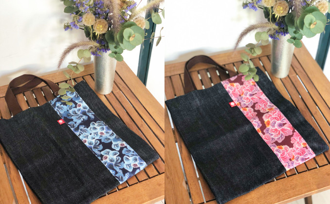 デニム トート バック | 沖縄  宜野湾市 ふるさと納税 | 紅型 花柄 テキスタイル | クオーレ | スーリール