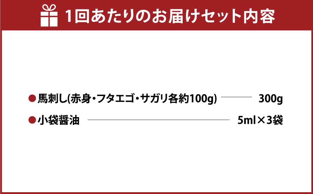 【定期便 2回】3種の馬刺し 約 300g【赤身・フタエゴ・サガリ】