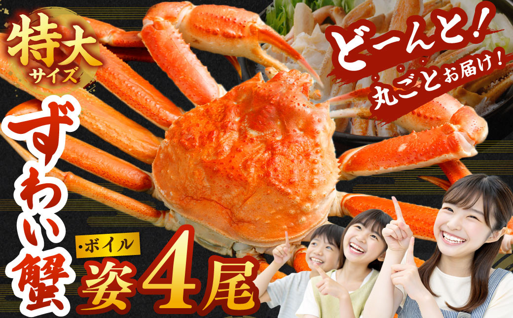 特大 ボイル ズワイ蟹 姿 4尾 (計3kg) | 海鮮 カニ かに 蟹 ズワイガニ かにみそ カニみそ ボイル 急速冷凍 冷凍