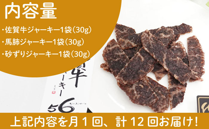 【管理栄養士お手製】＜全12回定期便＞ジャーキーセット（佐賀牛,馬肺,砂ずり）【がばいフーズ】 [HCS010]