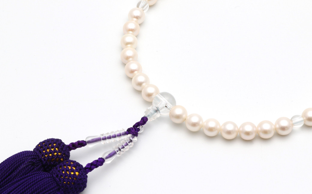 あこや真珠(7.5-8mm珠) 念珠／房：正絹(紫) アコヤ真珠 あこや アコヤ 真珠
