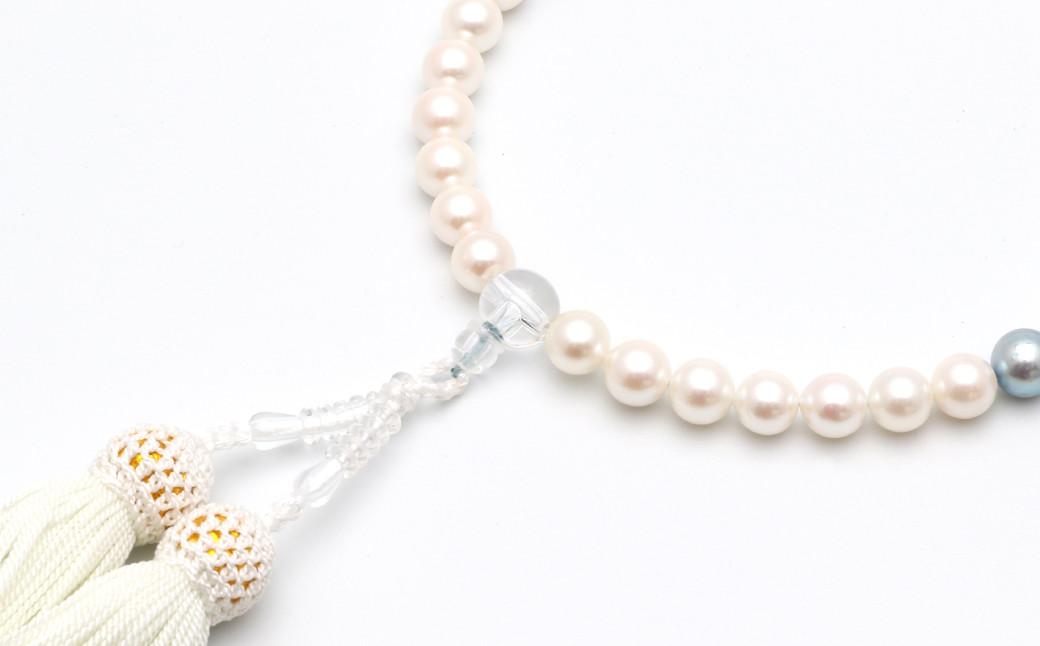 あこや真珠 (約8mm珠) 念珠 ／ 房：正絹(白)