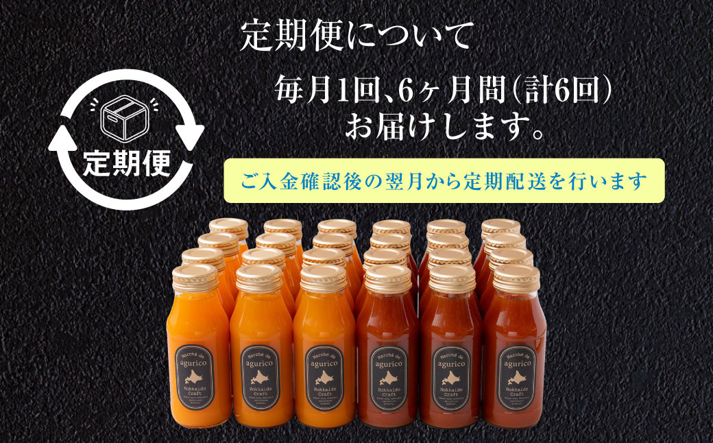 【6回定期便】北海道産 agurico 野菜ジュースセット 180ml×24本(2種各12本)×6回 合計144本