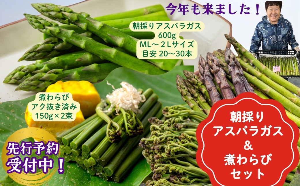 西和賀産の朝採りアスパラガスと煮わらびを、農家から直送でお届けします。