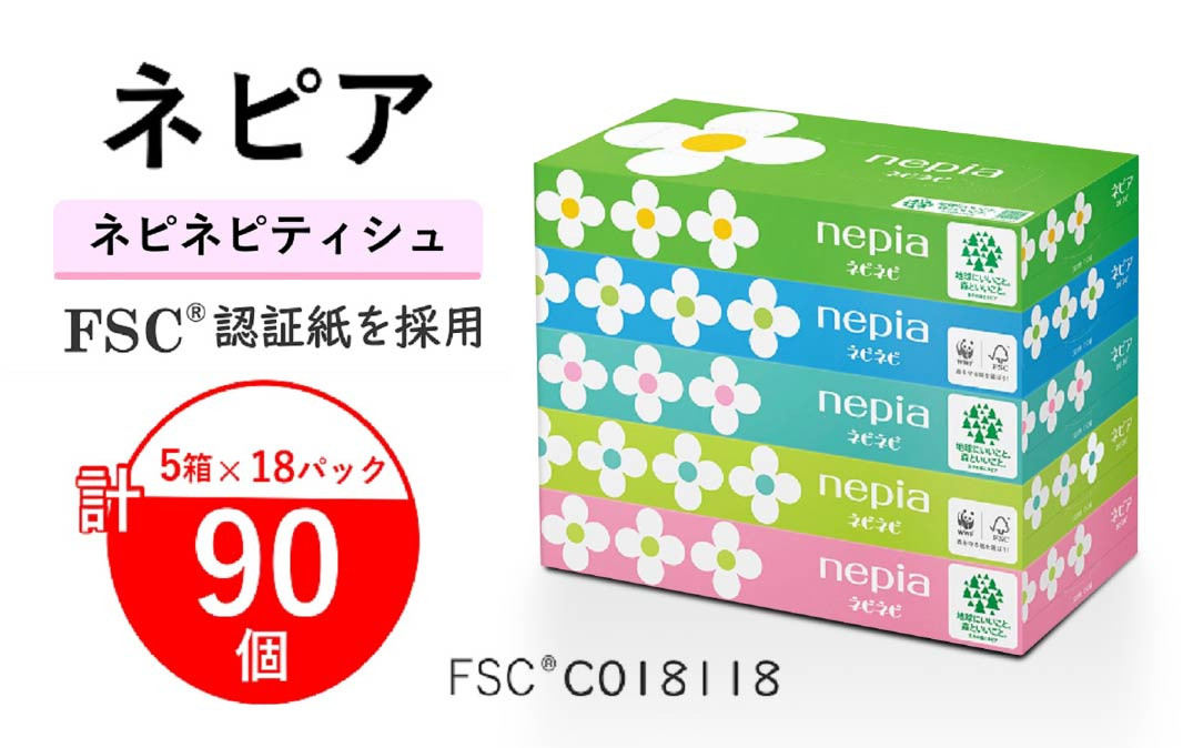ネピア ネピネピ ティシュ 150W 5個パック×18パック
