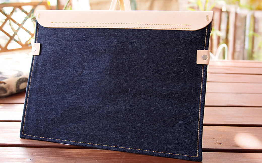 【刻印なし】児島デニム×本革 PCスリーブ ( 13inchノートPC 対応 )