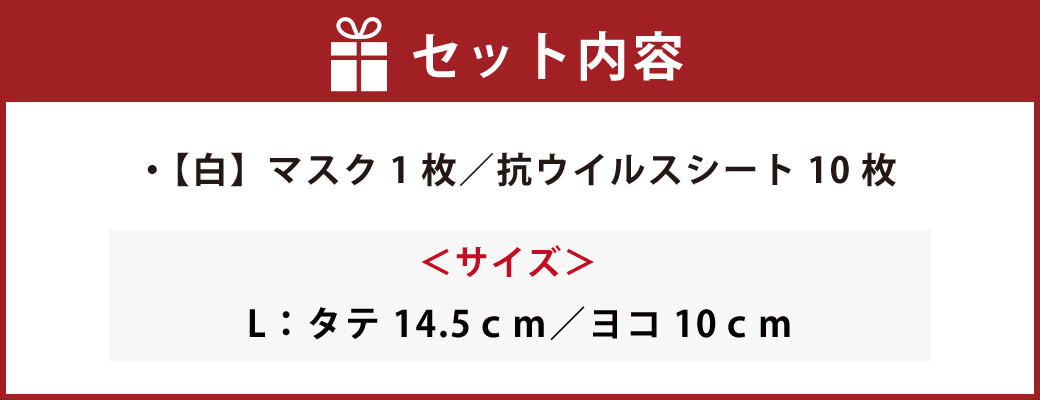 夏用ハイブリッドマスク1枚と抗ウイルスシート10枚【白】Lサイズ