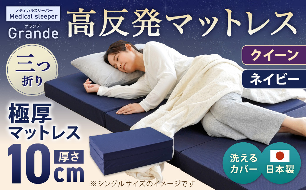 MSグランデQ 三つ折り【ネイビー】 日本製 高反発 マットレス 三つ折り メディカルスリーパーグランデ