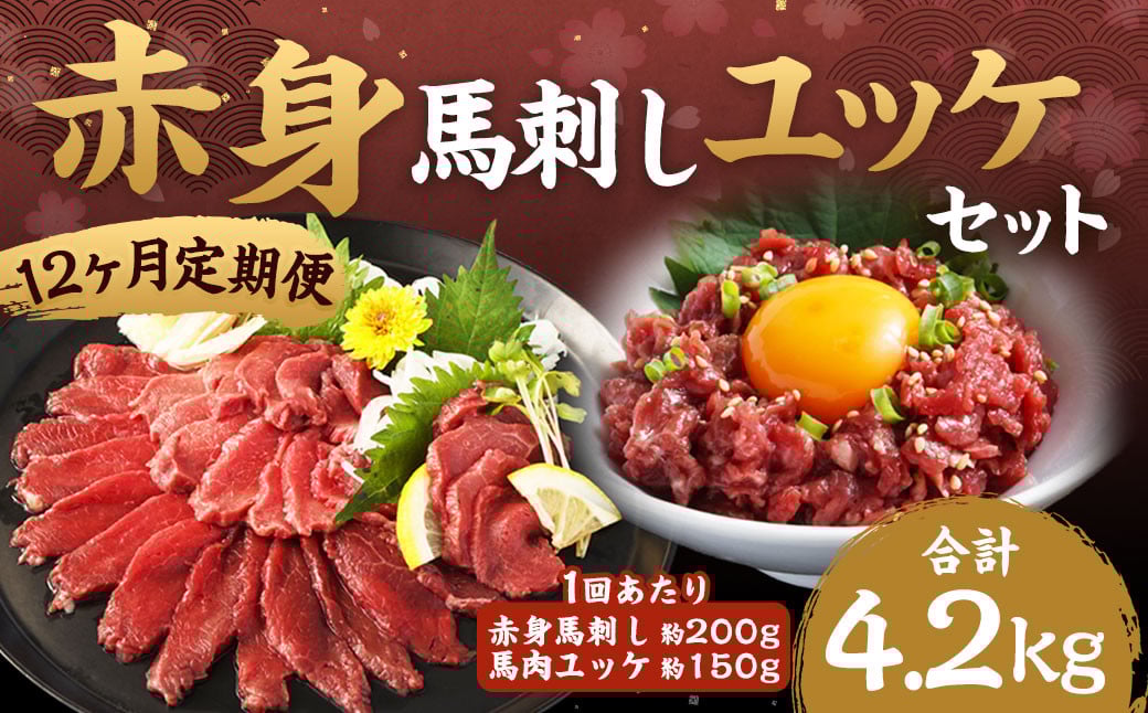 【12ヶ月定期便】赤身馬刺し・馬さくらユッケセット 約200g+約150g