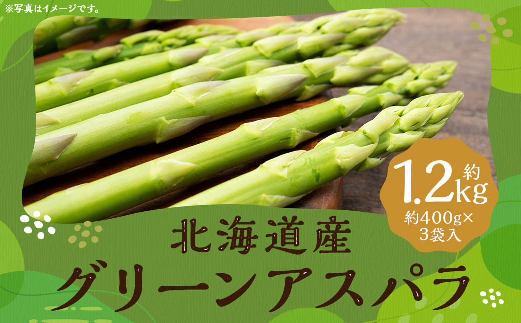 グリーンアスパラ 約1.2kg （Lサイズ 約400g×2袋・Mサイズ 約400g×1袋） （JA）