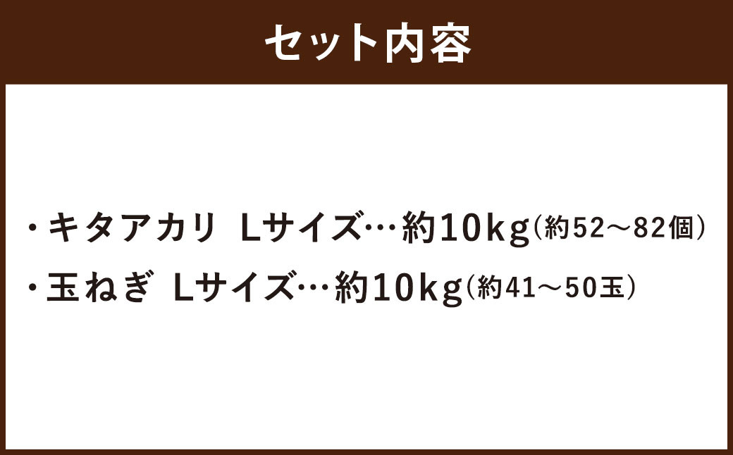 じゃがいも キタアカリ Lサイズ 約10kg×1箱・玉ねぎ L大サイズ 約10kg×1箱 計約20kg （JA）