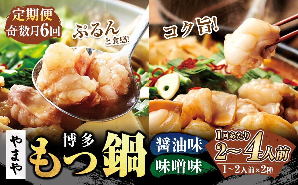 【定期便:年6回奇数月発送】やまや 博多もつ鍋(醤油味・味噌味) 1~2人前 もつ鍋 鍋 セット しょうゆ味 みそ味
