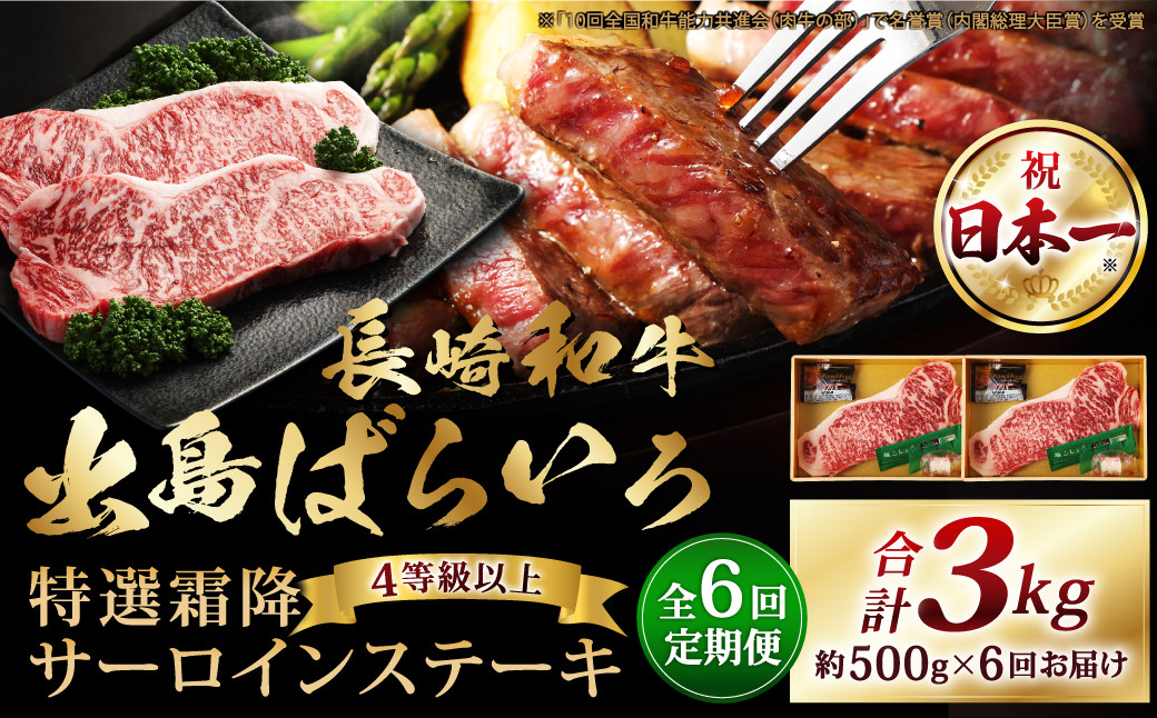 【全6回定期便】長崎和牛「出島ばらいろ」特選霜降 サーロインステーキたっぷり500g