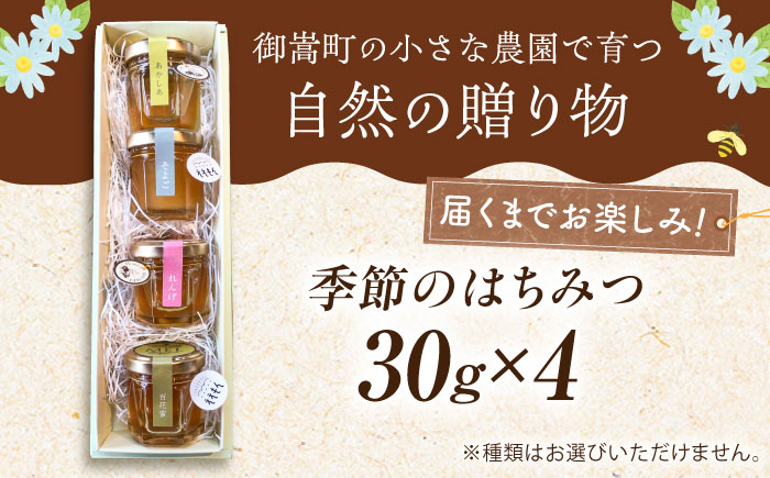 御嵩町の小さなの農園で育つ自然の贈り物　季節のはちみつ30ｇ×4　お届けイメージ画像