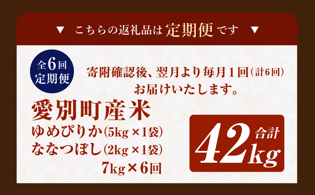 愛別町産米（ゆめぴりか5kg＆ななつぼし2kg）6ヶ月定期配送