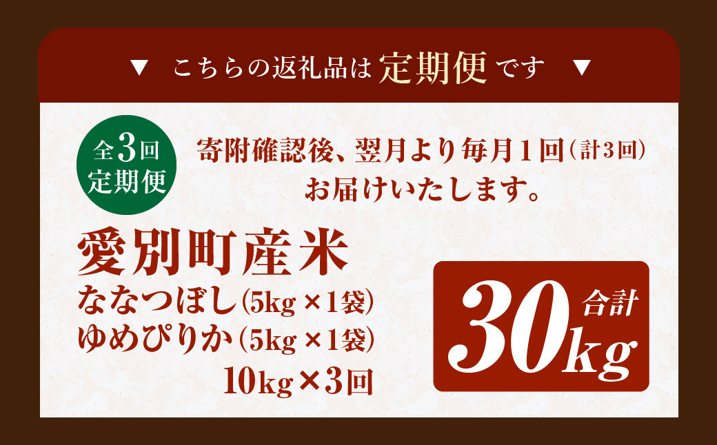 愛別町産米（ななつぼし5kg＆ゆめぴりか5kg）3ヶ月定期配送