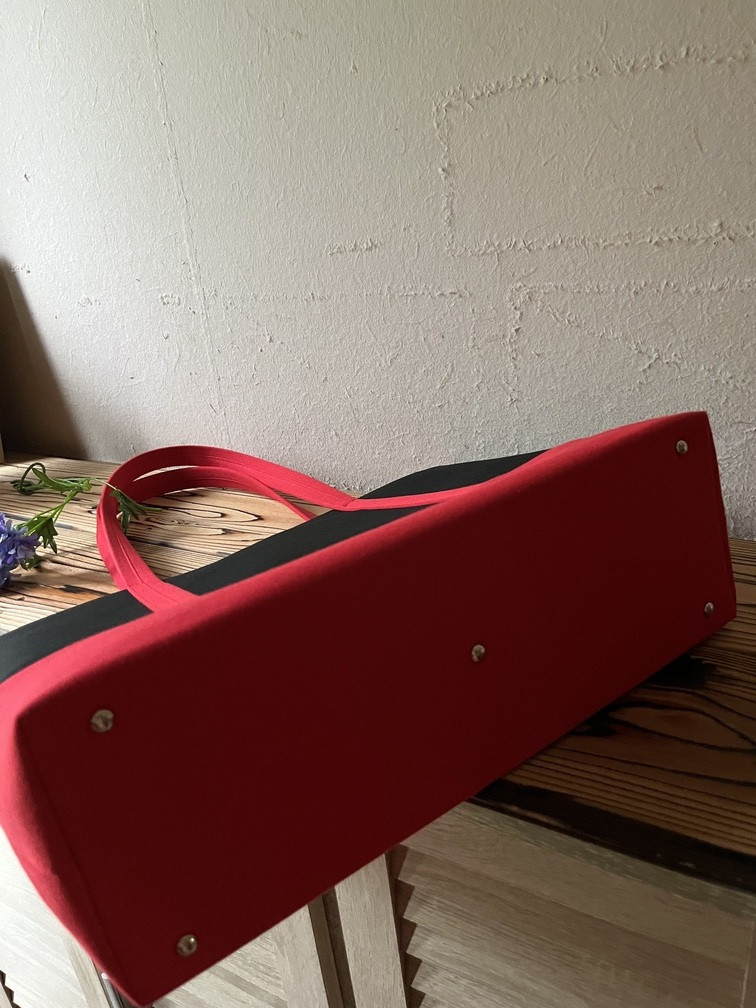 【AKIRAオリジナル】大きなトートバッグ メンズショルダータイプ 黒帆布×赤色帆布