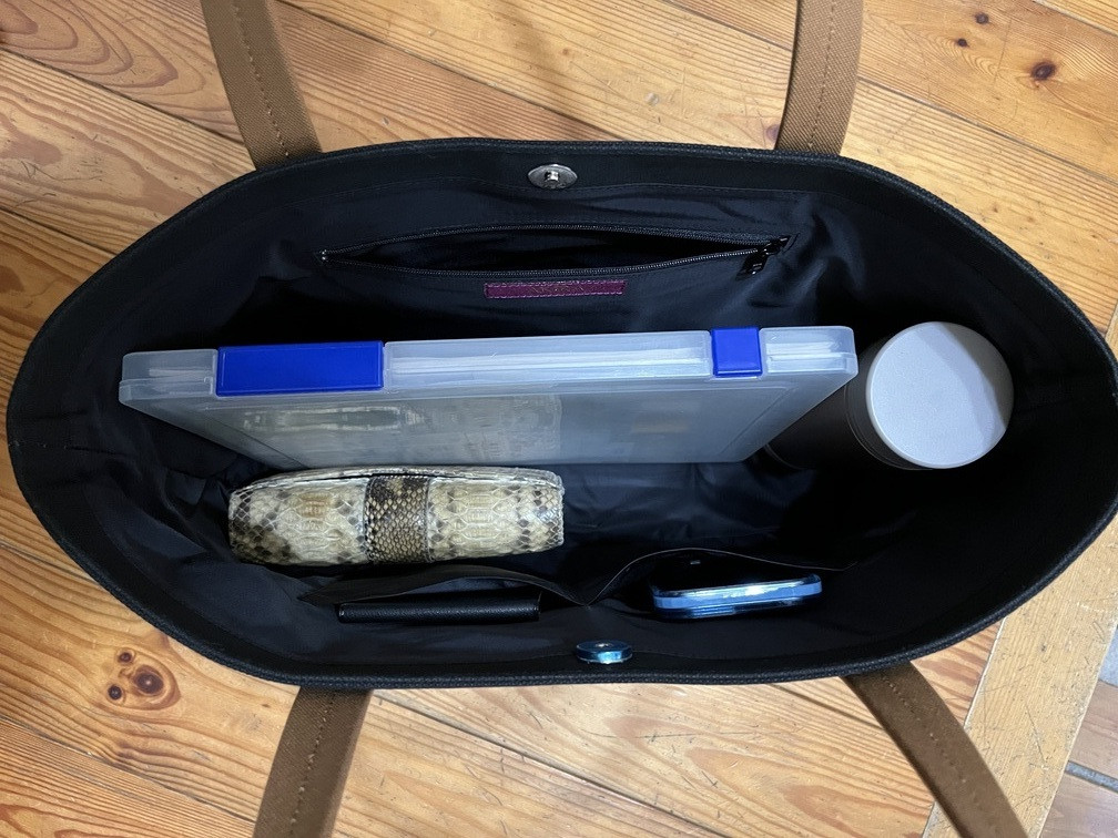 【AKIRAオリジナル】大きなトートバッグ メンズショルダータイプ 黒帆布×茶色帆布