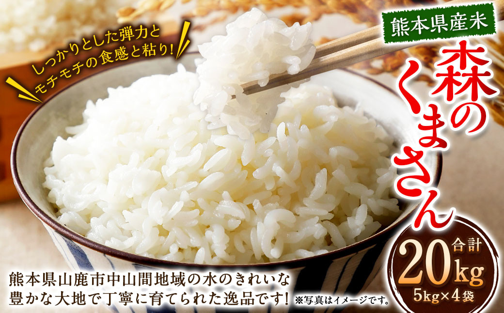 【2025年11月下旬発送開始】熊本県産米森のくまさん20kg（5kg×4袋）