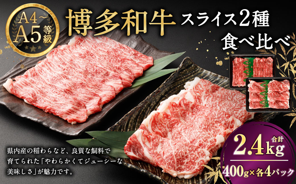 【A4・A5】 博多和牛 スライス 2種食べ比べ 肩ロース400g×3 ＆ 赤身400g×3 合計2.4kg