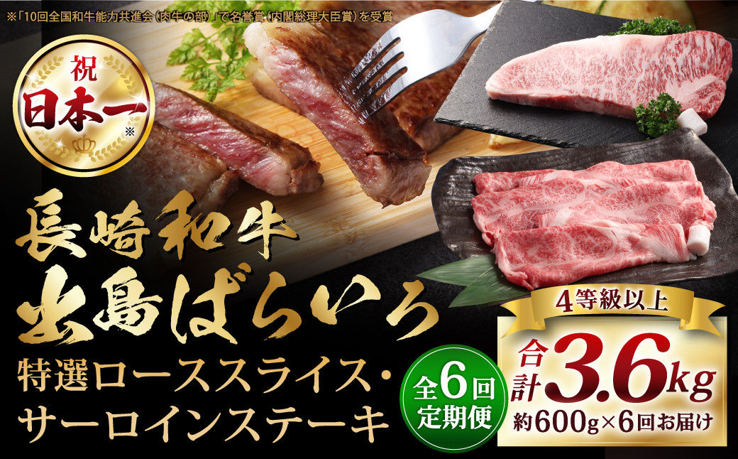 【全6回定期便】【A4ランク以上】長崎和牛 出島ばらいろ 特選 ロース スライス 350g サーロイン ステーキ  約250g