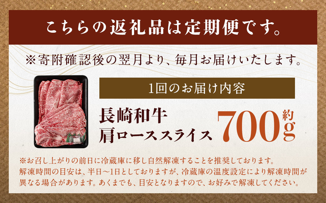 【全3回定期便】長崎和牛 肩ロース スライス 計2.1kg（700g×3回）