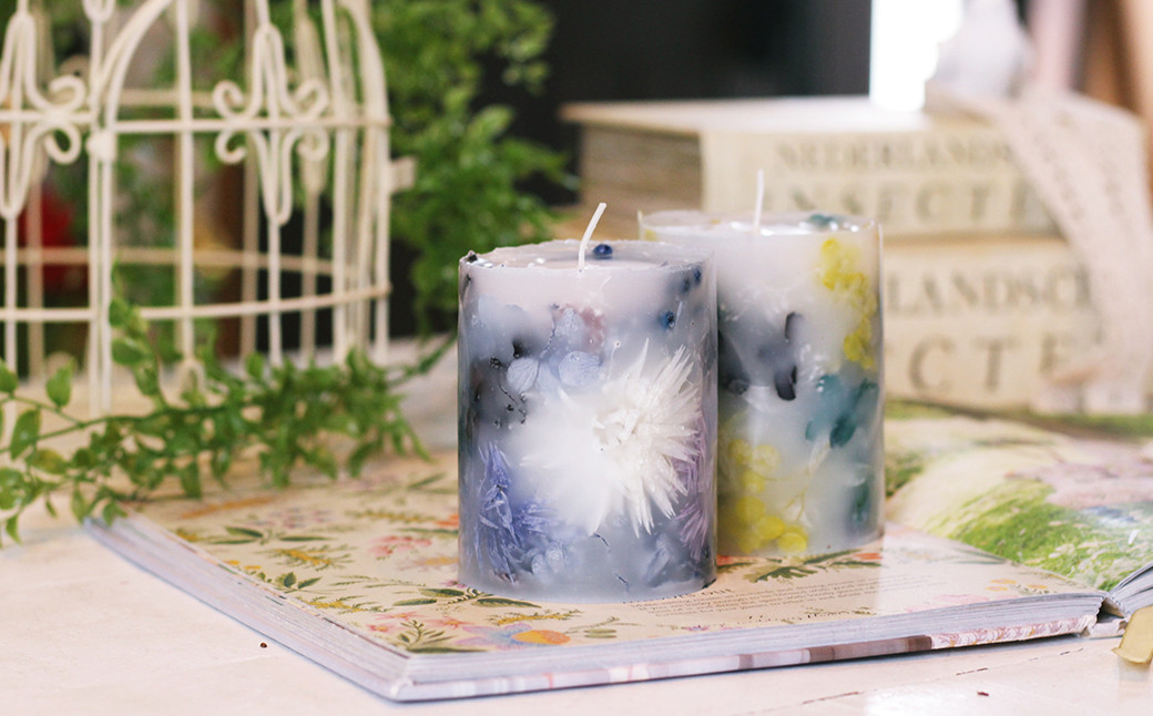 フラワー教室 手作りボタニカルキャンドル体験とお花がいっぱいのアトリエで記念撮影