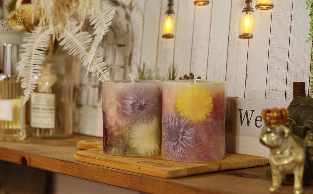 フラワー教室 手作りボタニカルキャンドル体験とお花がいっぱいのアトリエで記念撮影