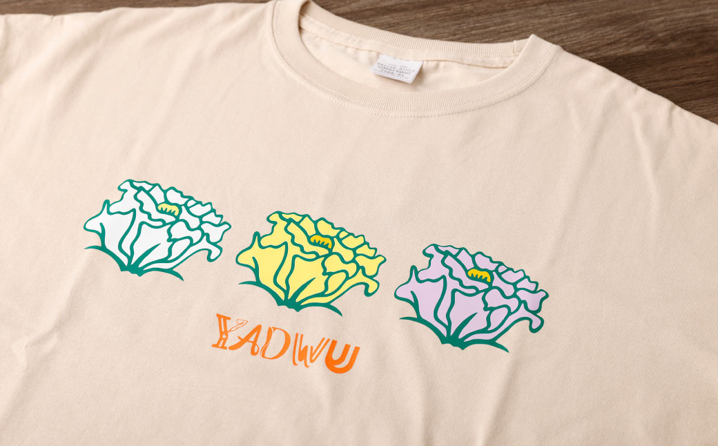 徳之島 天城町 YADWU オリジナル Tシャツ トルコギキョウ （サンドベージュ）