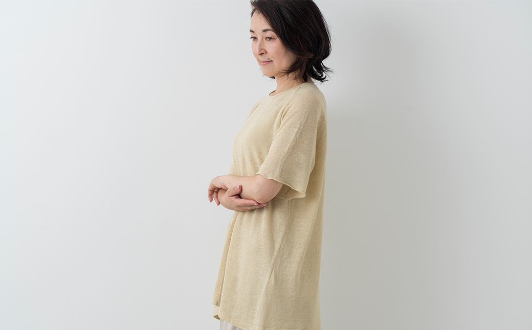 リネン ラウンドネックチュニック　F 女性用《白田のカシミヤ》【全2色】クリームイエロー ベリーパープル ｜ 天然素材 春夏