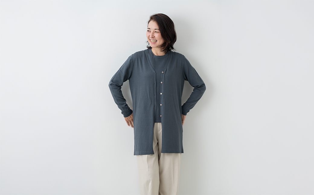 コットン Ｖネックロングカーディガン 女性用《白田のカシミヤ》【全3色 S～2L】サーモンピンク ターコイズ チャコール