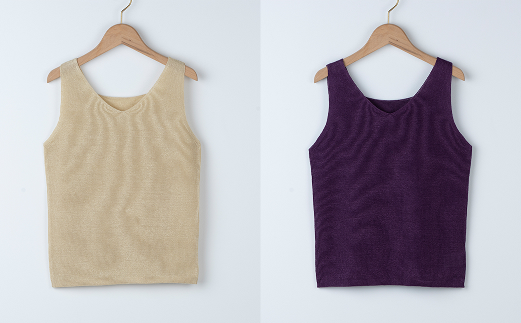 リネン タンクトップ ２WAY 女性用《白田のカシミヤ》【全2色 M～3L】クリームイエロー ベリーパープル ｜ 天然素材 春夏