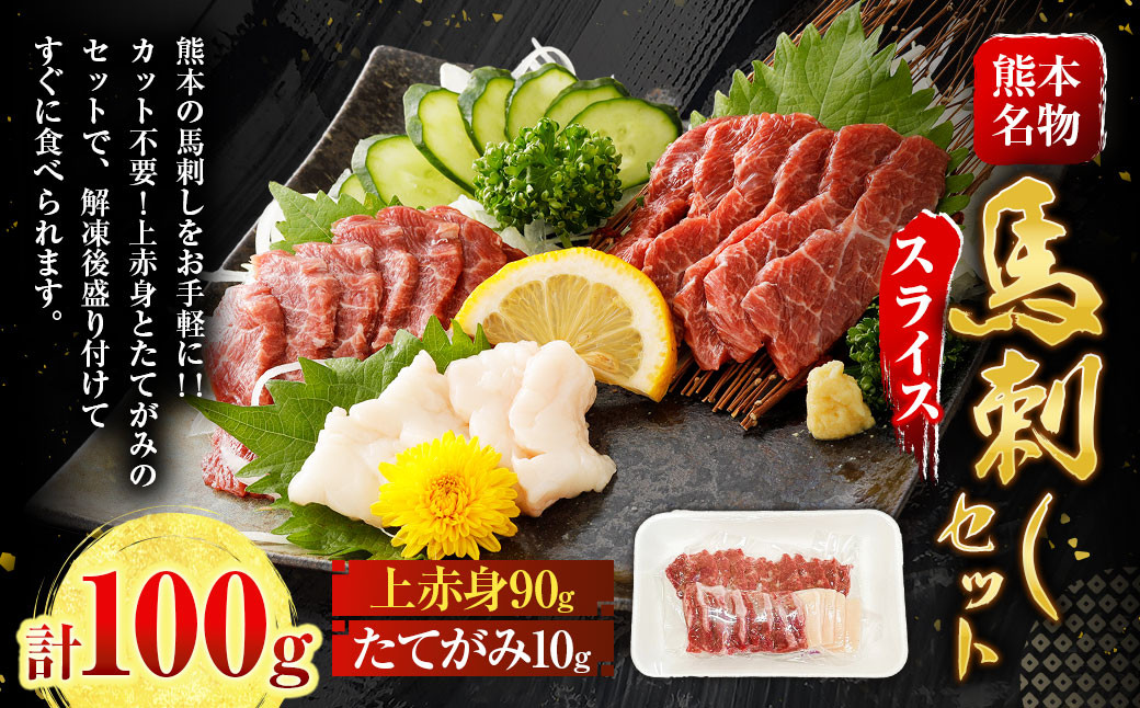 スライス馬刺しセット(上赤身90g、たてがみ10g)