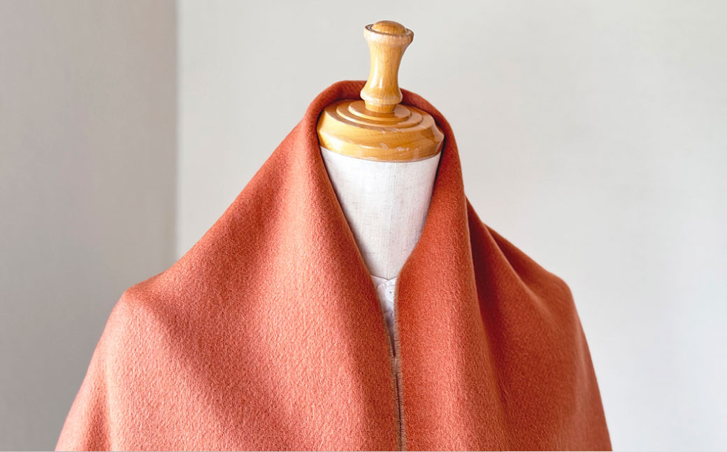 日本製 カシミヤ100% 大判パネルショール BRオレンジ/Nブラウン RF614