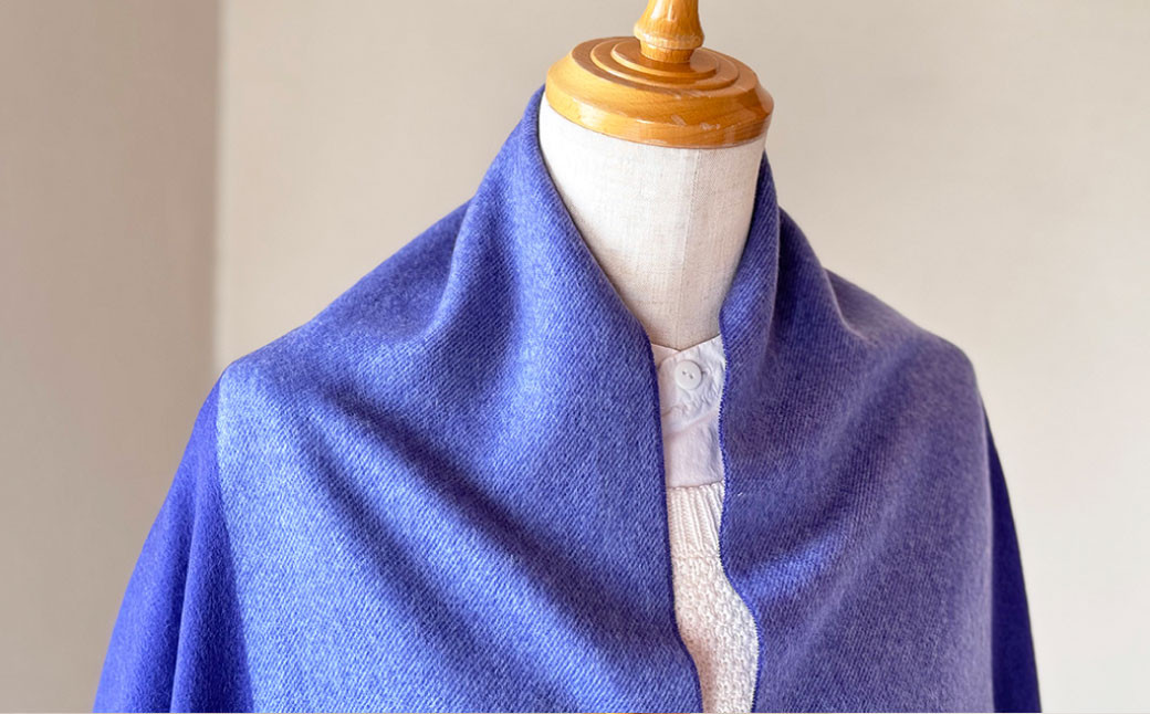 日本製 カシミヤ100% ストライプ大判パネルショール NVブルー/ブルー RF617