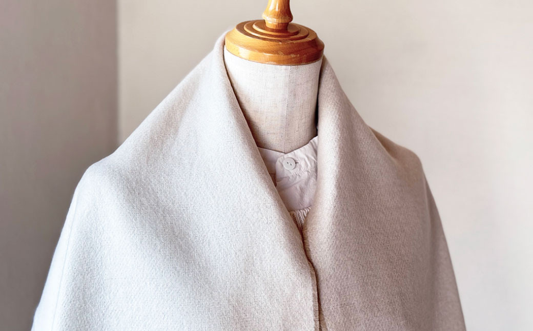 日本製 カシミヤ100% 大判パネルショール IVアイボリー/Lベージュ RF616