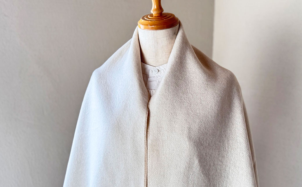 日本製 カシミヤ100% 大判パネルショール IVアイボリー/Lベージュ RF616