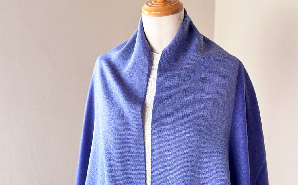 日本製 カシミヤ100% ストライプ大判パネルショール NVブルー/ブルー RF617
