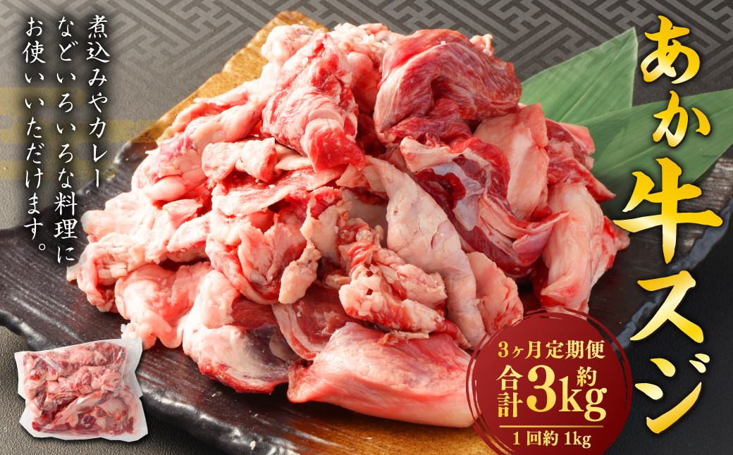 【3ヶ月定期便】 あか牛スジ 1kg （500g×2パック） 計3kg