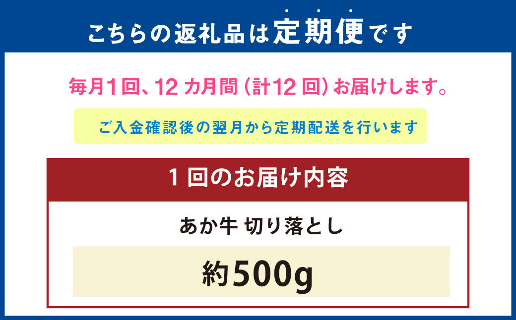 【12ヶ月定期便】 あか牛 切り落とし 500g 計6kg
