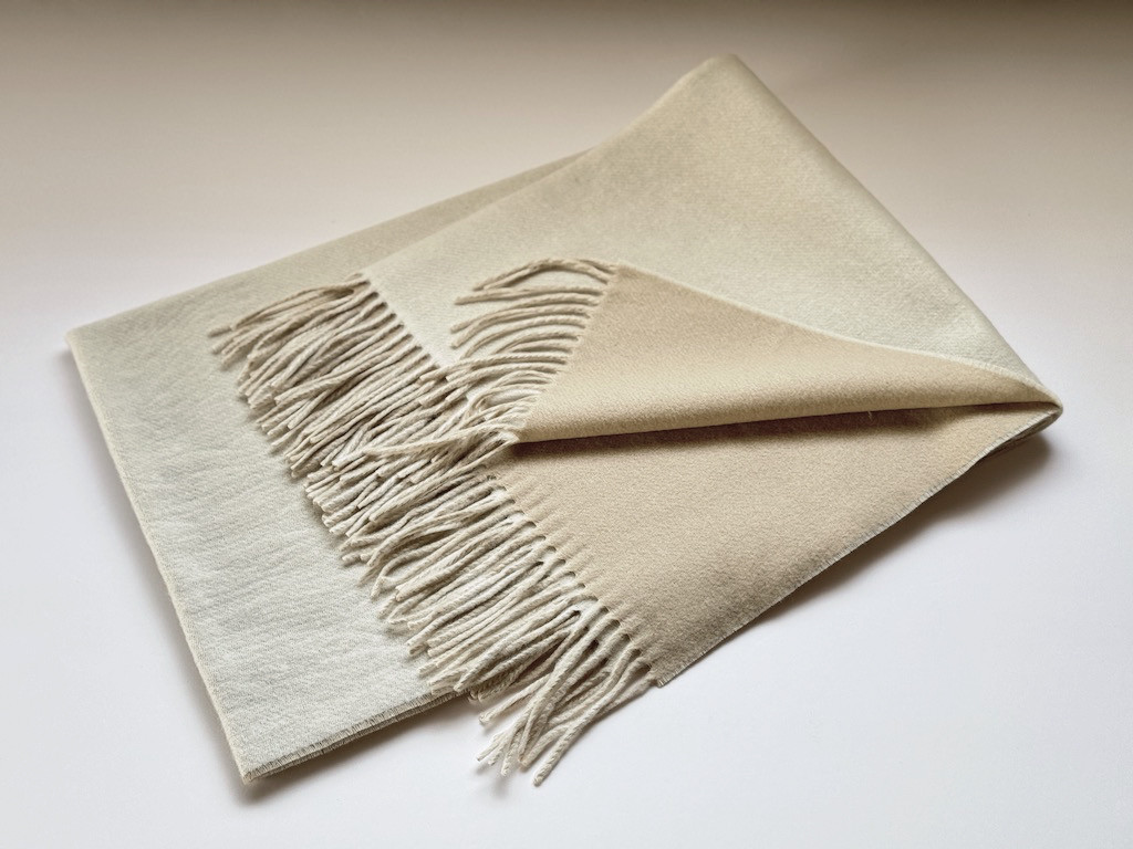 日本製 カシミヤ100% 大判パネルショール IVアイボリー/Lベージュ RF616