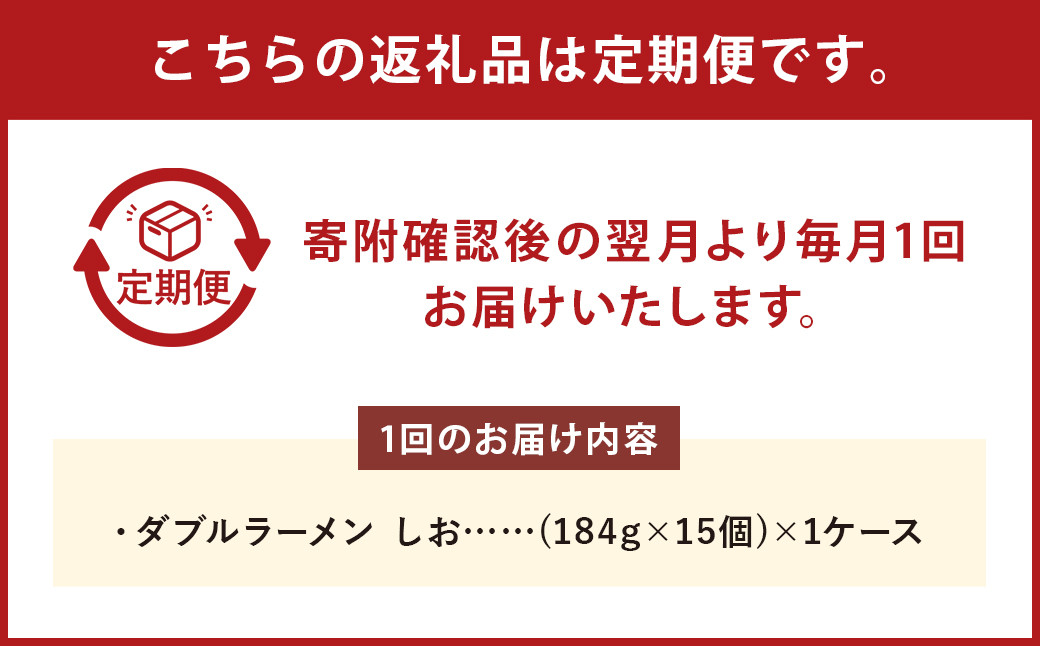 【6回定期便】 ダブルラーメン しお 184g×15個（1ケース） 