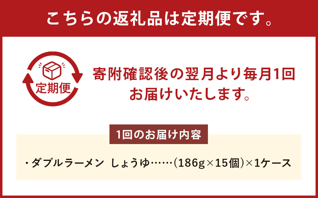 【6回定期便】 ダブルラーメン しょうゆ 182g×15個(1ケース)